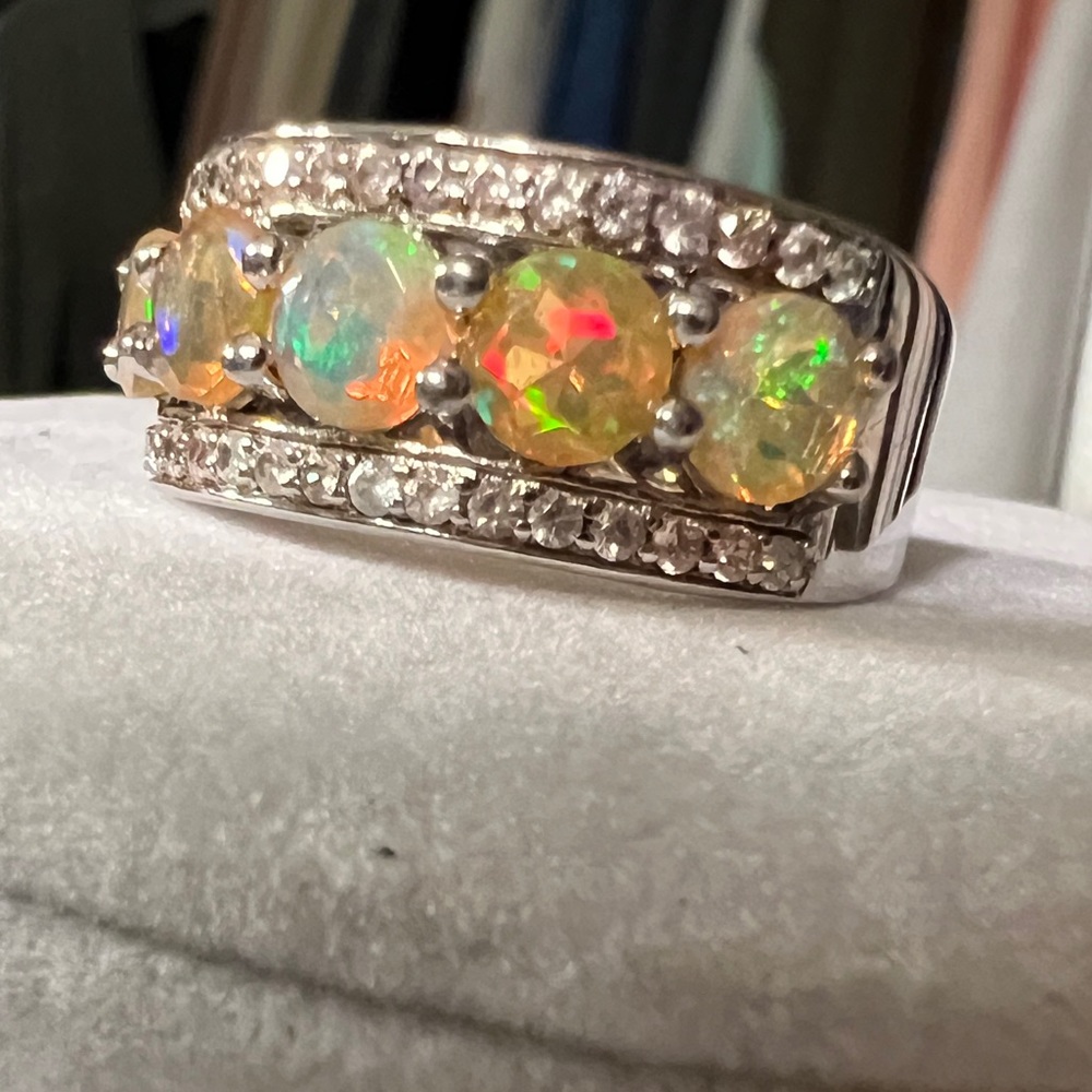 Fire opal and zircon set in sterling silver